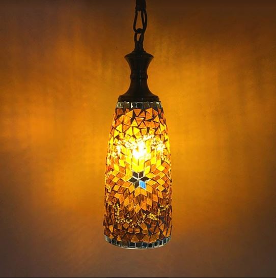 Cylinder Mosaic Glass Hanging Lamp